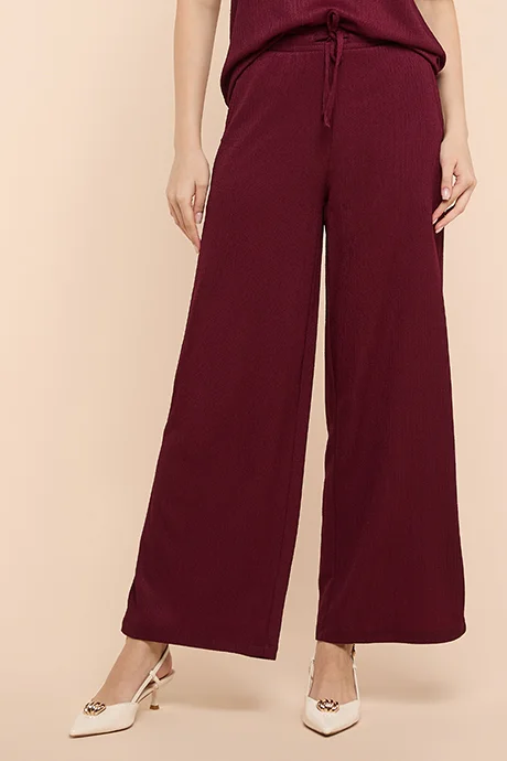 R&b Textured Wide Leg Pants with Drawstring Waist