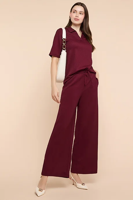 R&b Textured Wide Leg Pants with Drawstring Waist