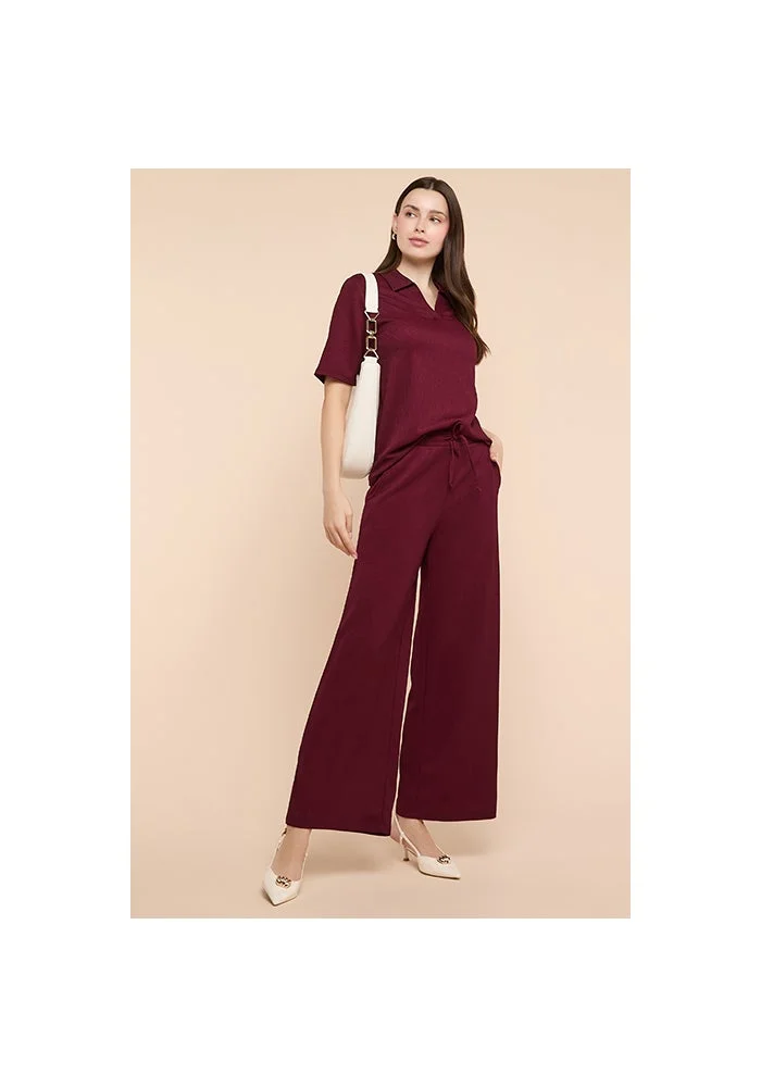 أر أند بي Textured Wide Leg Pants with Drawstring Waist