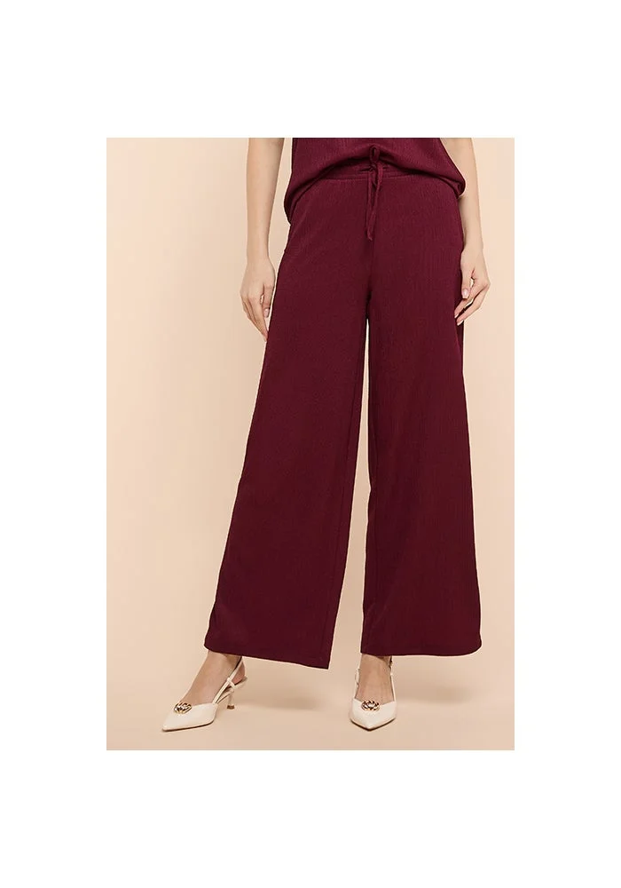 أر أند بي Textured Wide Leg Pants with Drawstring Waist