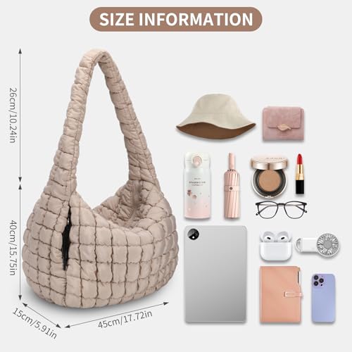 PRAGARI Puffer Tote Bag for Women Large Quilted Carryall Bag Soft Puffy Crossbody Lightweight Shoulder Handbags Work Travel - Image 2