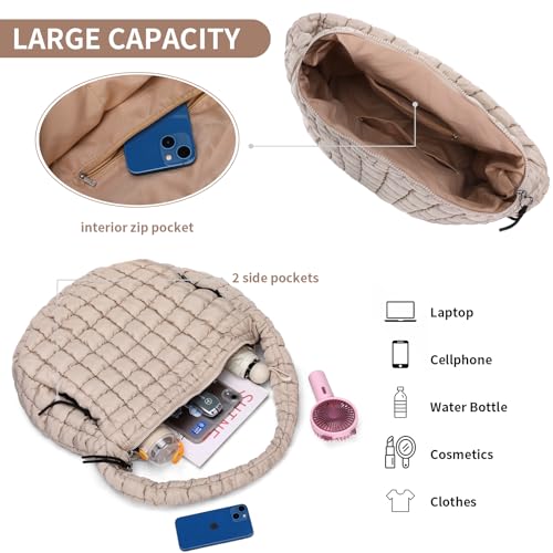 PRAGARI Puffer Tote Bag for Women Large Quilted Carryall Bag Soft Puffy Crossbody Lightweight Shoulder Handbags Work Travel - Image 3