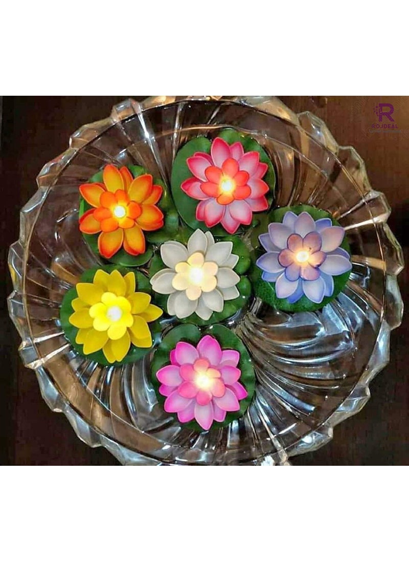 ROJDEAL ROJDEAL 6 Pcs Diwali Lotus Decoration Floating Lotus with Lights Plastic Flower Diwali Artificial Lotus Flowers Sensor Led Tea Light for Diwali Puja Home Outdoor Party Decoration  - Image 5