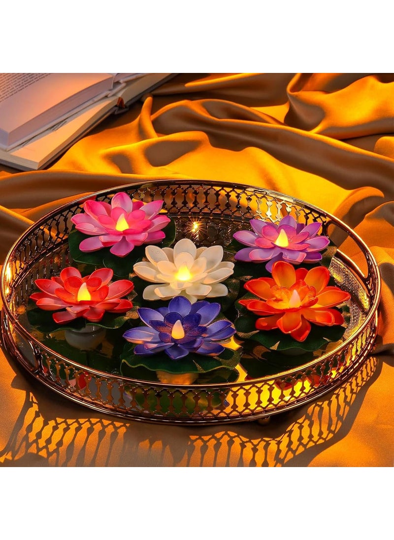 ROJDEAL ROJDEAL 6 Pcs Diwali Lotus Decoration Floating Lotus with Lights Plastic Flower Diwali Artificial Lotus Flowers Sensor Led Tea Light for Diwali Puja Home Outdoor Party Decoration  - Image 1