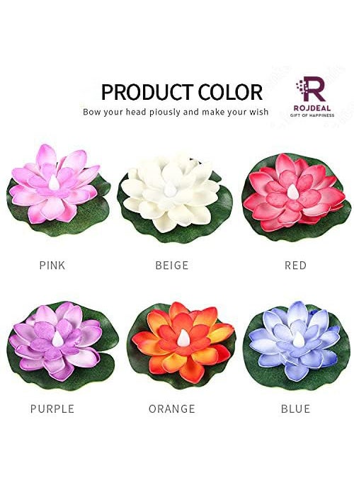 ROJDEAL ROJDEAL 6 Pcs Diwali Lotus Decoration Floating Lotus with Lights Plastic Flower Diwali Artificial Lotus Flowers Sensor Led Tea Light for Diwali Puja Home Outdoor Party Decoration  - Image 3