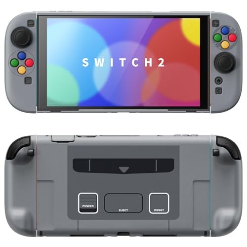 PlayVital Protective Case for Nintendo Switch 2 with Extra Stand | Ultra-Slim Dockable Hard Shell, Split Joycon Cover, Button Caps & Thumb Grips | Pattern Series, SFC SNES Classic EU Style - Image 1
