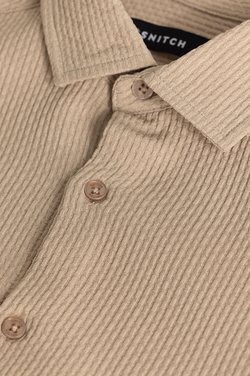 سنيتش Beige Textured Long Sleeve Slim Fit Casual Shirt