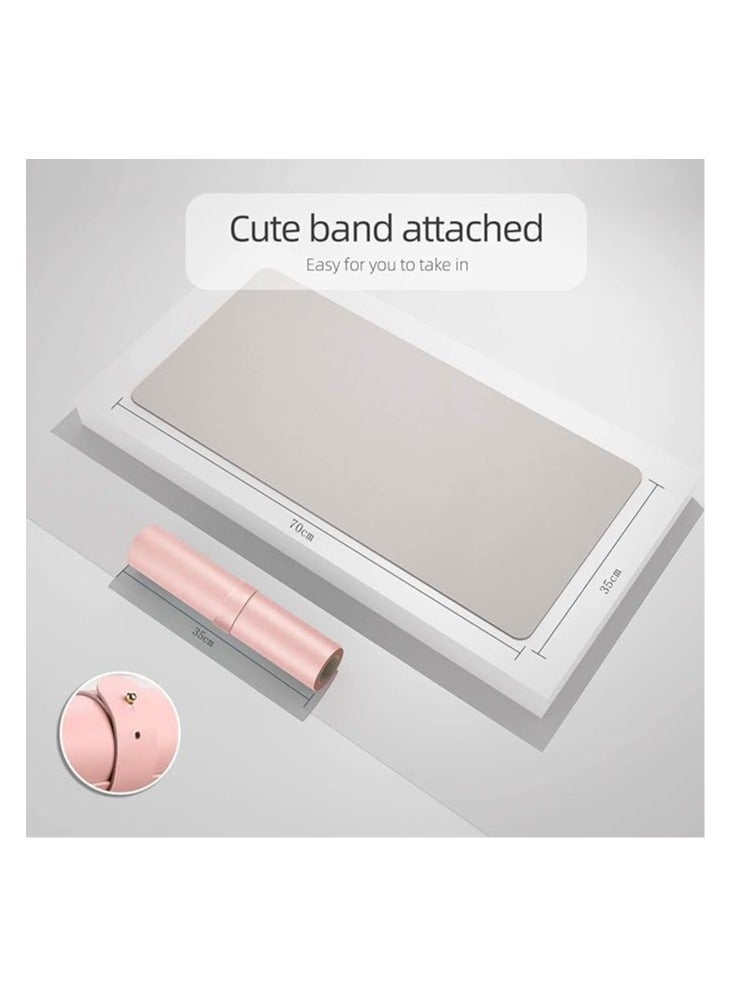 Cool Baby COOL BABY Multifunctional desk pad, ultra-thin waterproof PU leather mouse pad, office/home dual-use desk writing pad (70*35cm, Silver+Pink) - Image 2