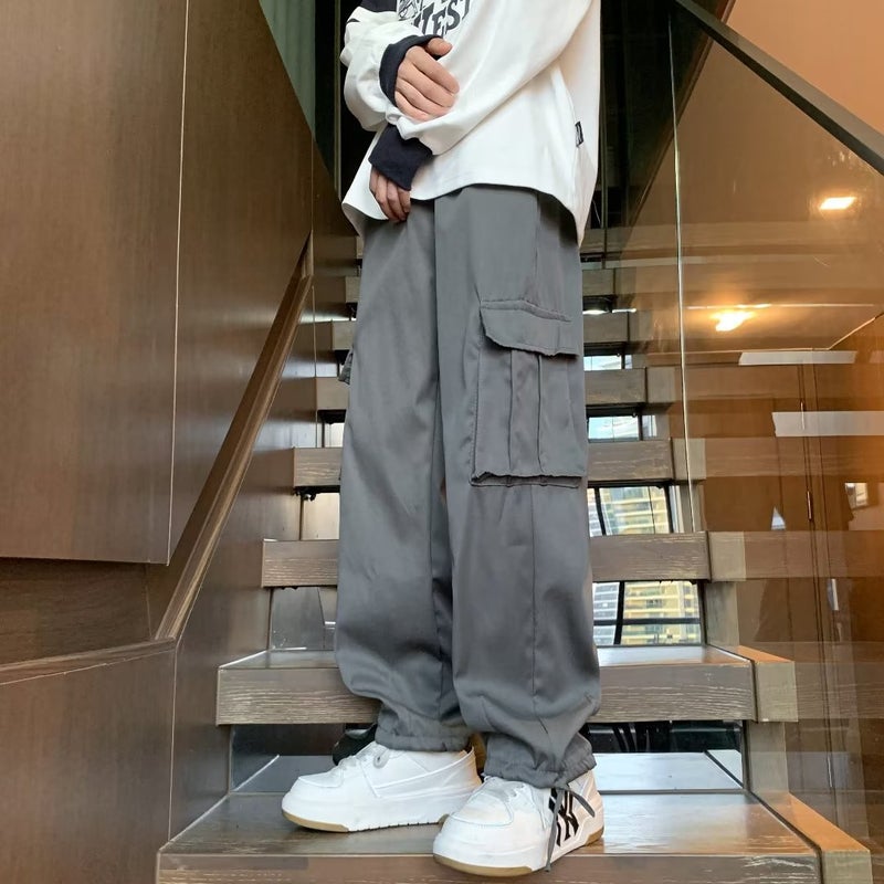 Stylish Cargo Joggers Men Autumn Tapered Pocket Casual Pants Grey - Image 1