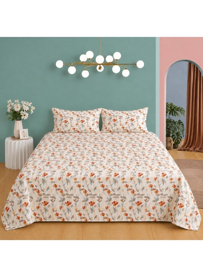 3-Piece 150 GSM Microfiber King Size Bed Sheet Set - Includes 1 Flat Sheet & 2 Pillowcases (Ultra Soft, Breathable, Leaf Pattern) - Image 1