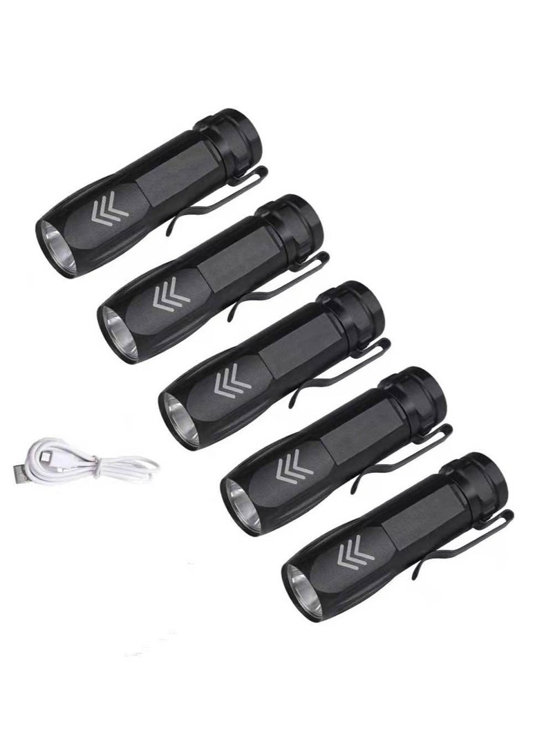 SYOSI KH003 Mini Small Pocket LED Flashlight USB Rechargeable High Lumens Bright Powerful flashlights Pack of 5 - Image 1