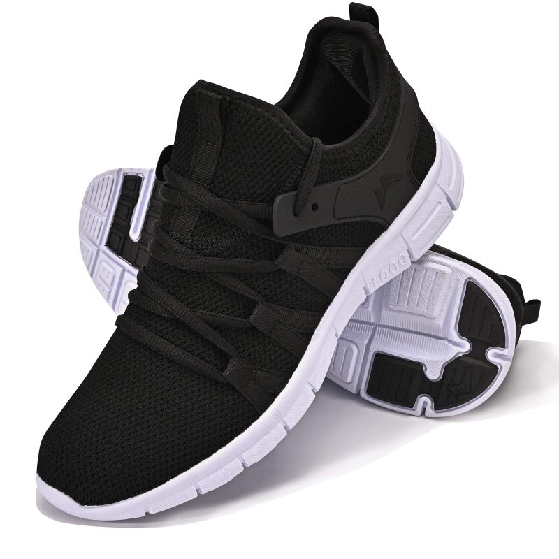 INZCOU Running Walking Shoes Lightweight Tennis Shoes Non Slip Gym Workout Shoes Breathable Mesh Walking Sneakers Black White 9women / 8men - Image 1