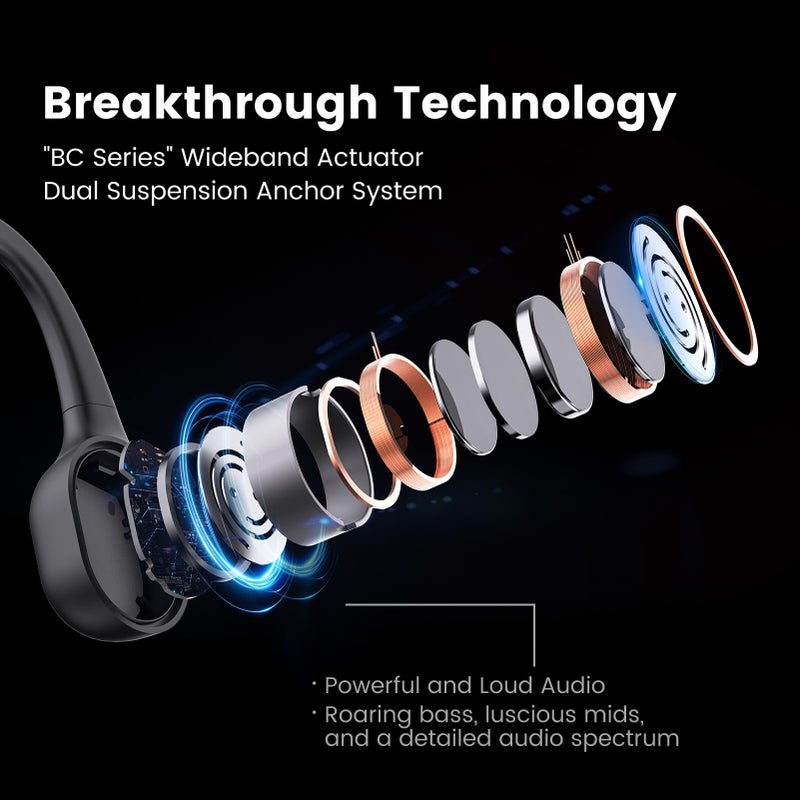 mojawa Run Plus Bone Conduction Headphones, Open-Ear Bluetooth Headphones, 32GB MP3 Player, IP68 Waterproof Swimming Earbuds, Deep Bass, Secure Fit for Running, Gym and Daily Use, Grey - Image 5