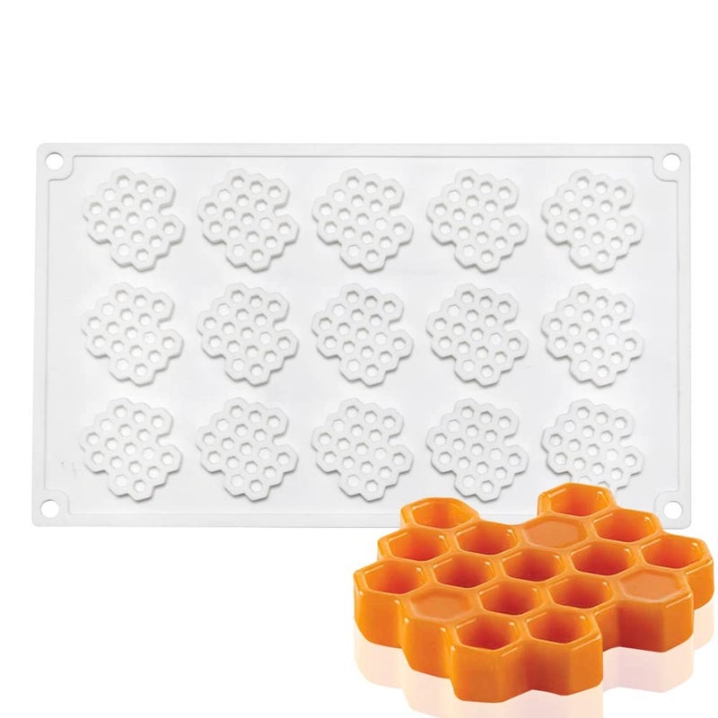 TUKE 15 Cavity Silicone Honeycomb Molds for Chocolate Honeycomb Bee Silicone Fondant Mold Beehive Silicone Baking Molds Bee Candy Silicone Mold for Kitchen Cake Cupcake - Image 2
