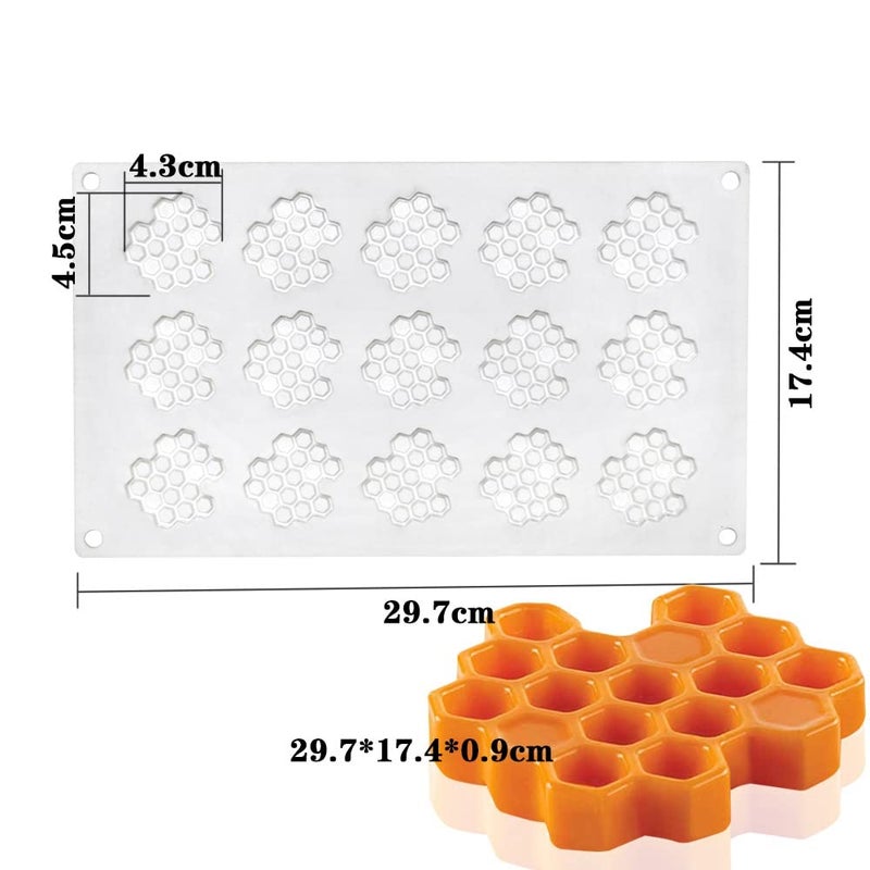 TUKE 15 Cavity Silicone Honeycomb Molds for Chocolate Honeycomb Bee Silicone Fondant Mold Beehive Silicone Baking Molds Bee Candy Silicone Mold for Kitchen Cake Cupcake - Image 3