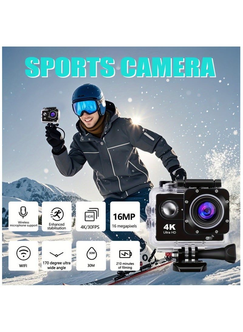 Helmet Camera, Small Camera, 360-degree Panoramic Camera, 4K Action Camera, 1080P Action Camera (with Waterproof Housing), Mini Smart HD Waterproof Outdoor Camera (with 32GB Memory Card) - Image 4