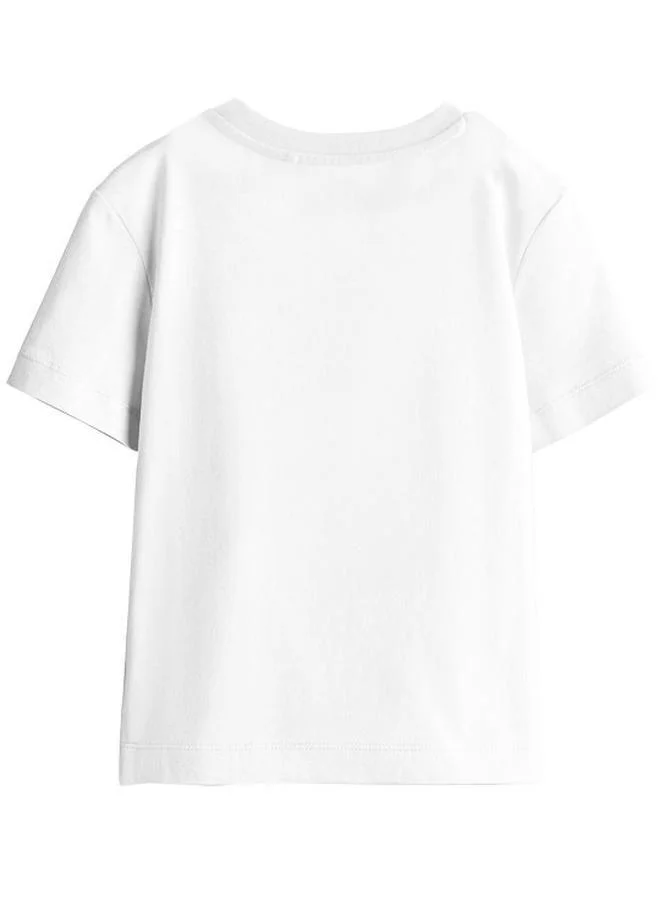 Bonorganik Girl's White 100% Cotton Printed Oversized T-Shirt