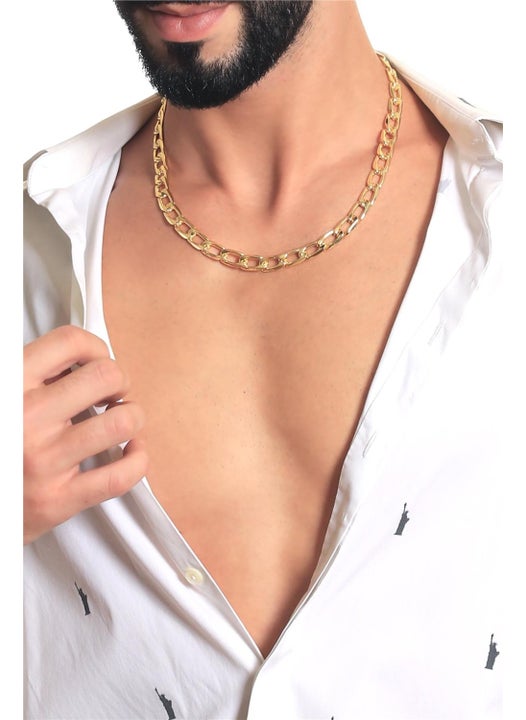 Men's Lacquered Gold Color Plated Thick Chain Shape Necklace