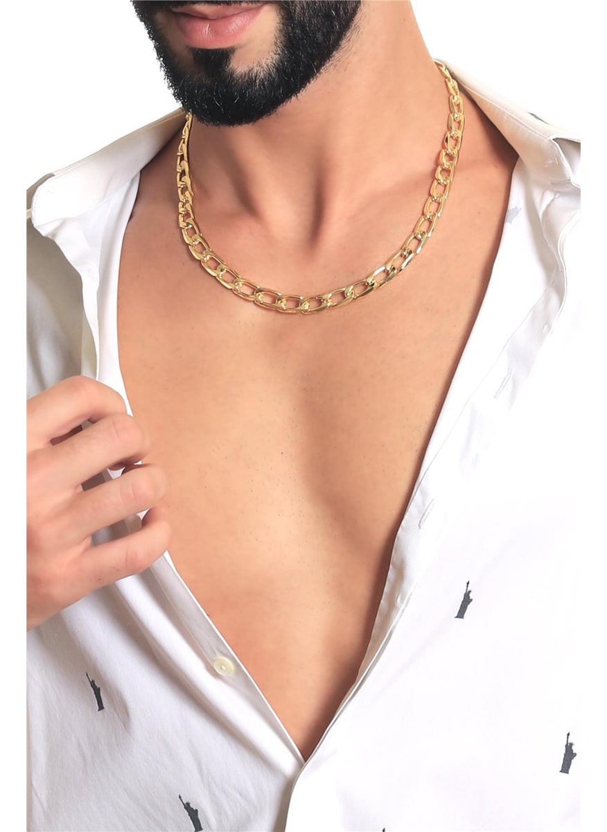 Men's Lacquered Gold Color Plated Thick Chain Shape Necklace