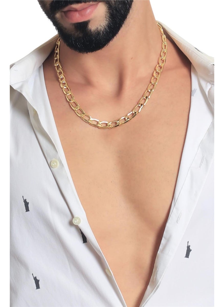Men's Lacquered Gold Color Plated Thick Chain Shape Necklace