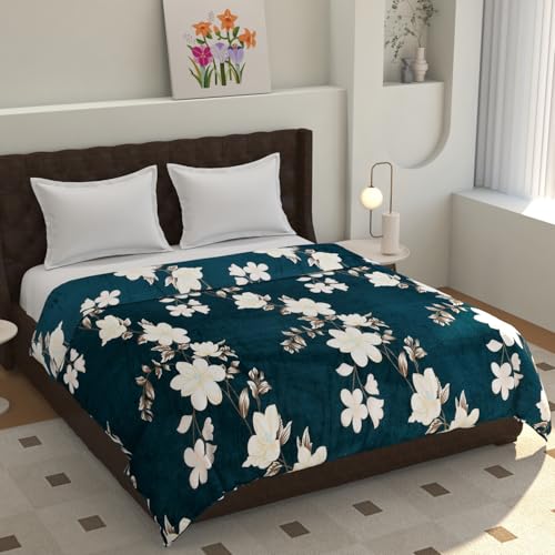 TIB® Warm Reversible Quilt Cover Double Bed with Zipper, Duvet Cover Double Bed Soft Flannel (90x100) Inches (Green Flower) - Image 1