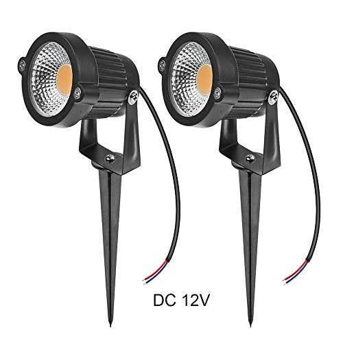 LemonBest® High Power Outdoor Decorative Lamp Lighting 5W COB LED Landscape Garden Wall Yard Path Light Warm Cool White DC 12V w/Spiked Stand, Pack of 2 (Warm White) - Image 1