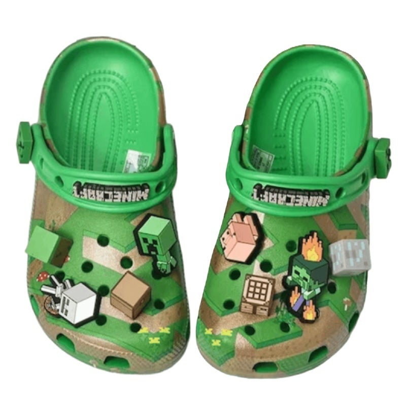 Minecraft Shoes Green Size 32 with Creeper and Block Pattern Design - Game Character Decorative Buckles for Minecraft Fans Daily Wear - Image 1