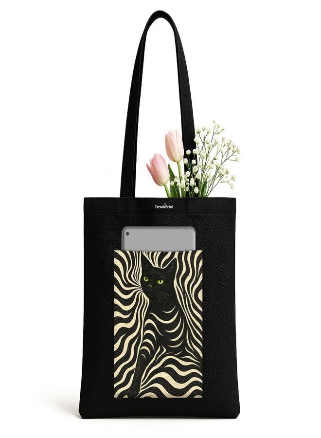 TrendoPrint Printed Women's Black Tote Bag 14 x 16 inch Stylish Laptop-Friendly Handbag for Office, College & Daily Use, Spacious Shoulder Bag with Durable Handles (TB3) - Image 1