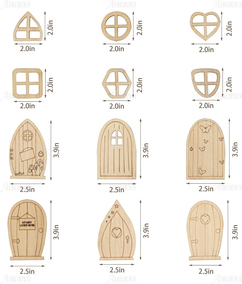 AUEAR , 48 Pack Fairy Door Miniature Wooden Garden Doors Windows Unfinished Window Accessories Unpainted Mini House DIY Craft for Wall Home Party Decoration (Style B) - Image 2
