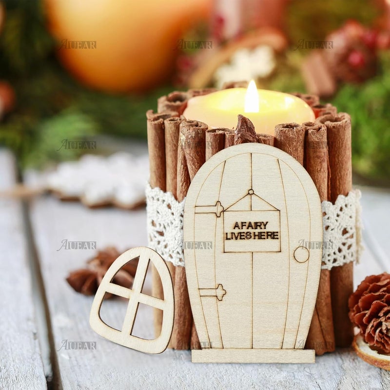 AUEAR , 48 Pack Fairy Door Miniature Wooden Garden Doors Windows Unfinished Window Accessories Unpainted Mini House DIY Craft for Wall Home Party Decoration (Style B) - Image 3