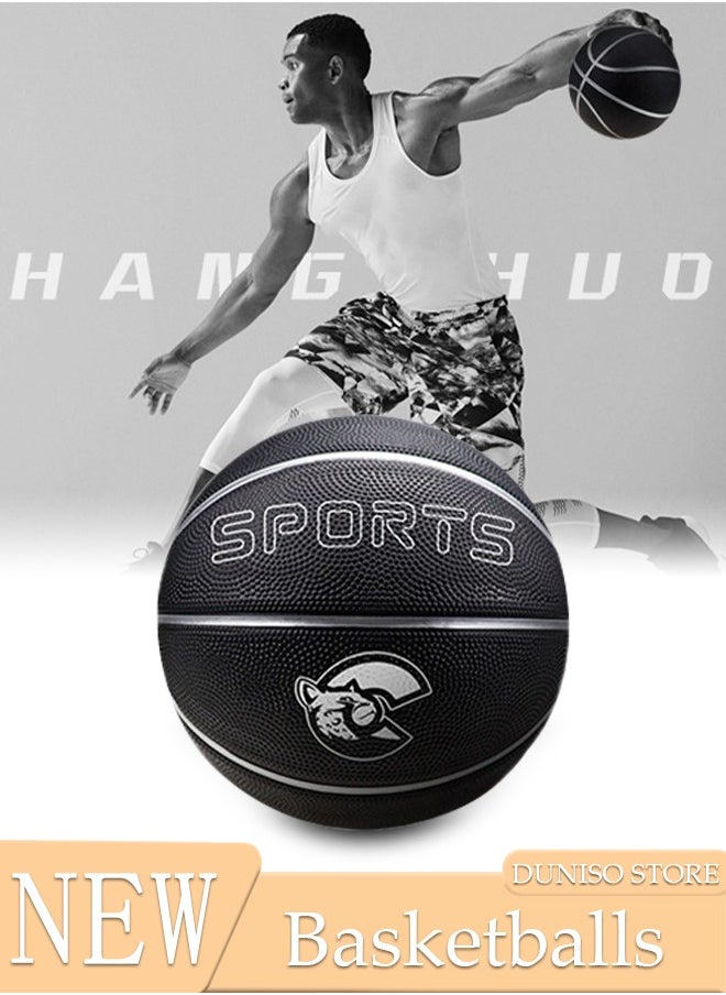 DUNISO Hygroscopic PU Basketball Outdoor Indoor Mens Basketball Ball Official Size 7 Basketballs Black  - Image 1
