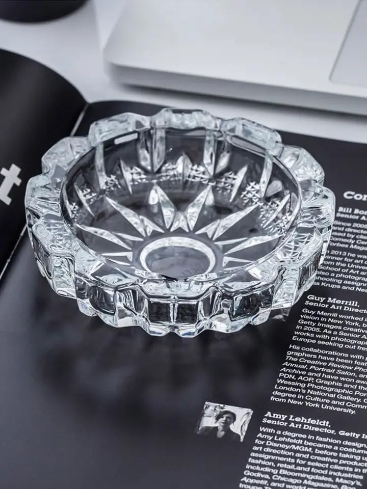 JENY Crystal Heavy Glass Smoking for cigarette cigar Ashtray for Indoor and Outdoor Home Office Tabletop Decorative Round - Image 4