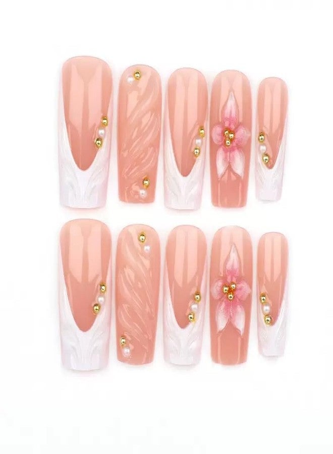 CTTHNBD Medium Press on Nails Coffin, White French Tip Fake Nails -24 Pcs - Image 5