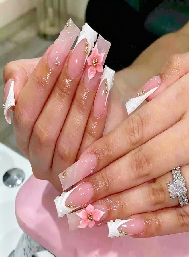 CTTHNBD Medium Press on Nails Coffin, White French Tip Fake Nails -24 Pcs - Image 2