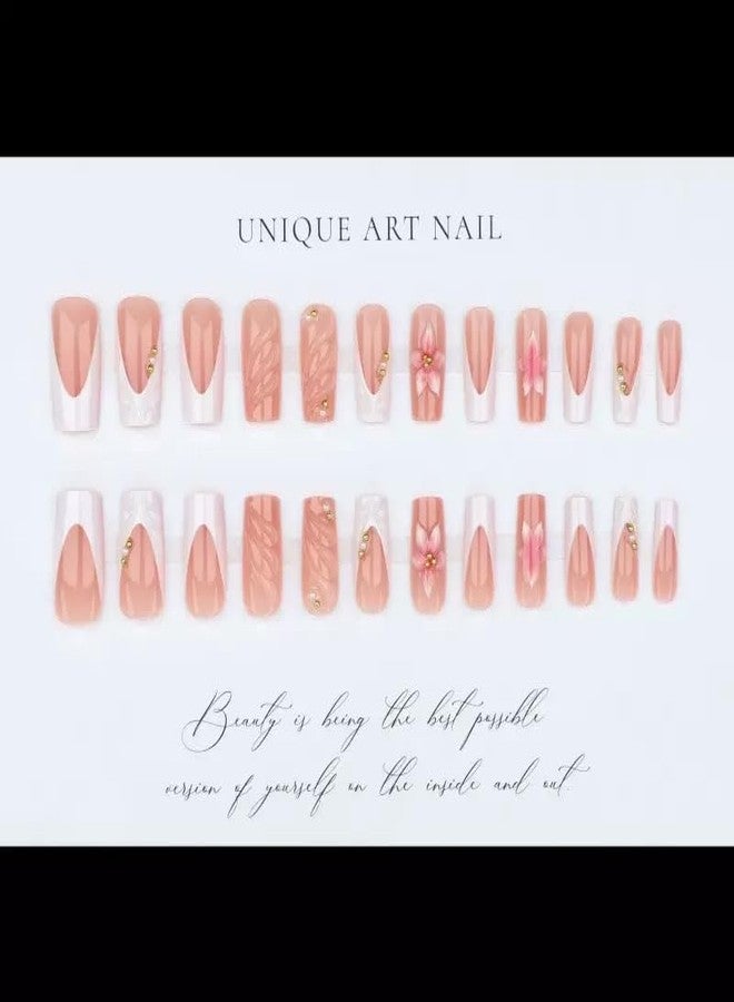 CTTHNBD Medium Press on Nails Coffin, White French Tip Fake Nails -24 Pcs - Image 3