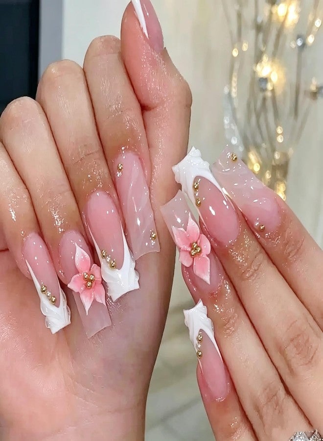 CTTHNBD Medium Press on Nails Coffin, White French Tip Fake Nails -24 Pcs - Image 1