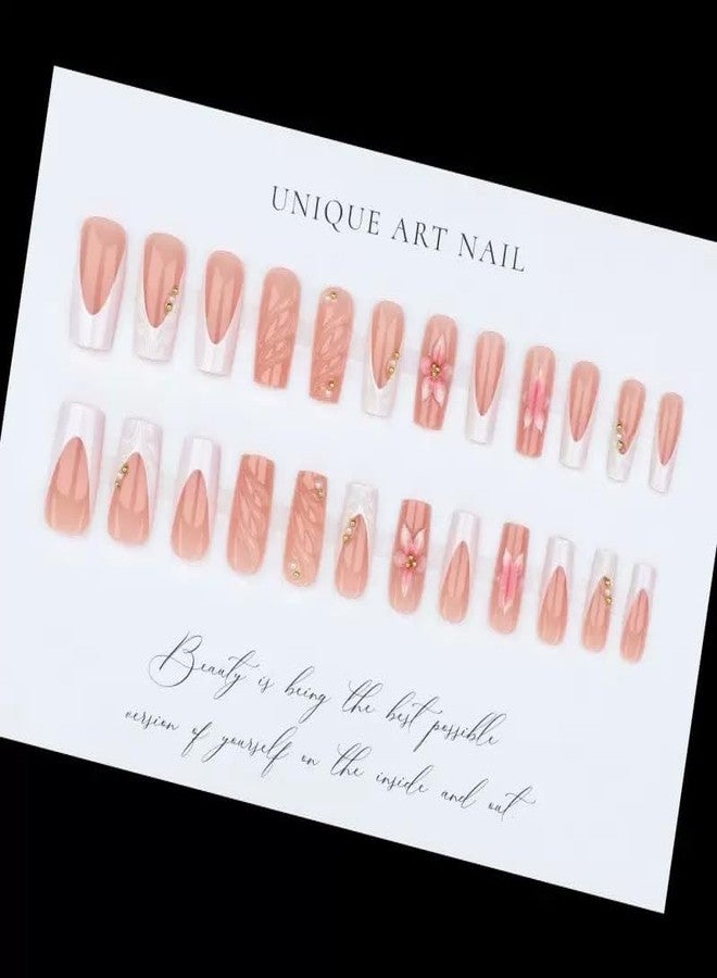 CTTHNBD Medium Press on Nails Coffin, White French Tip Fake Nails -24 Pcs - Image 4
