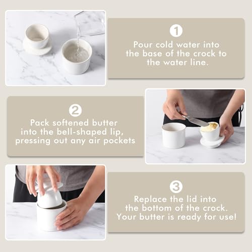 YDSluock White Speckled French Butter Dish,Handmade Reactive Glaze Ceramic Butter Crock with Water Line for Speradable Fresh Butter - Image 3