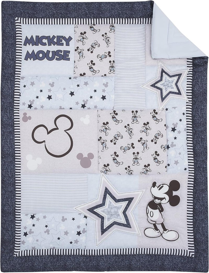 Disney Mickey Mouse Timeless 3-Piece Nursery Mini Crib Bedding Set - Comforter & Two Fitted Sheets in Gray, White, and Blue - Image 2
