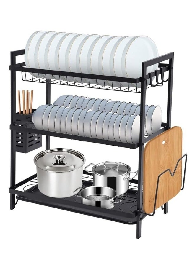 Stainless Steel 3-Tier Dish Drying Rack with Side Holders and Hooks for Forks, Knives and Cutting Boards50X8X25Cm - Black - pzsku/ZD9D7E9D685895459DD63Z/45/_/1738483116/8b490dd1-153b-4b01-a806-cdd6fc056457