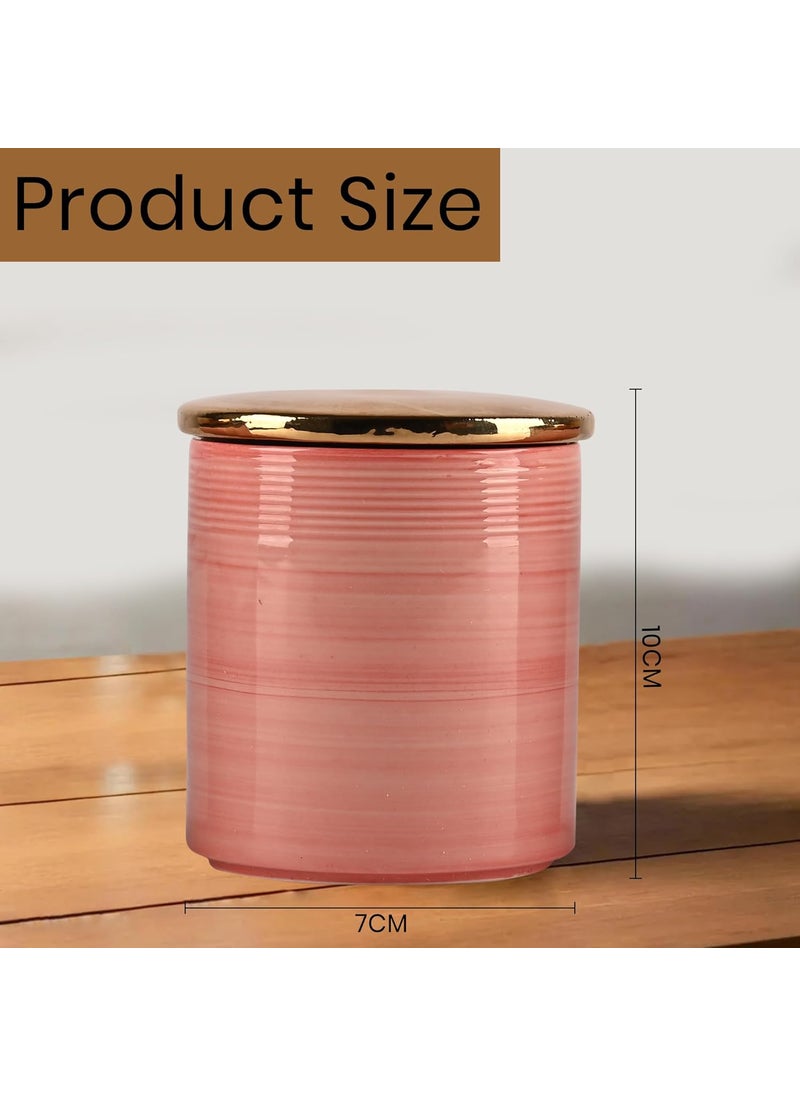 Kuber Industries Kuber Industries Set of 3 720 ml Airtight Ceramic Salt Jar Storage Set with Ceramic Lid or Holder For Kitchen Condiment Chini Mitti Barni Pots Container for Achar Sugar Pink  - Image 3