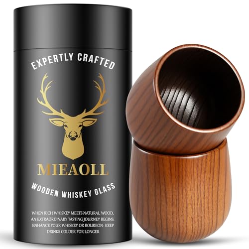 Mieaoll Wooden Whiskey Glass Gifts For Men - Charred Wood Bourbon Whiskey Glasses, Perfect for Men Who Have Everything, Gift for Dad or Boyfriend on Father's Day, Birthday, Christmas, Thanksgiving (2 Pack) - Image 1