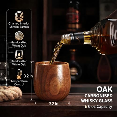 Mieaoll Wooden Whiskey Glass Gifts For Men - Charred Wood Bourbon Whiskey Glasses, Perfect for Men Who Have Everything, Gift for Dad or Boyfriend on Father's Day, Birthday, Christmas, Thanksgiving (2 Pack) - Image 2