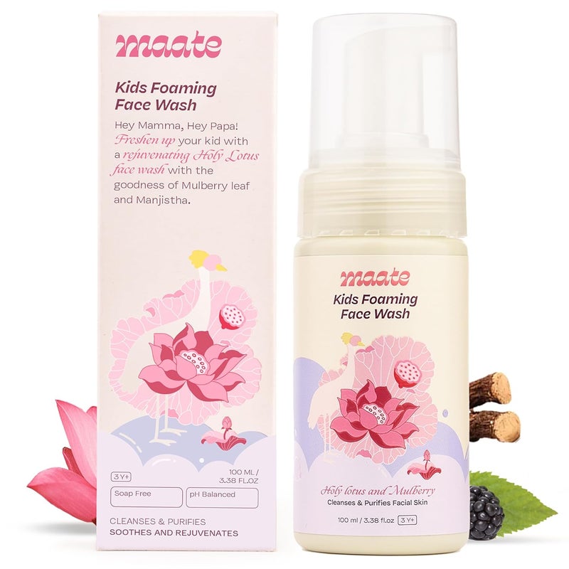 Maate Kids Foaming Face Wash 100 ml With Ayurvedic Herbs Holy Lotus Mulberry Cleanses Purifies Facial Skin Baby Face Wash 312 Years Nourish All Skin Type pH Balanced - Image 1