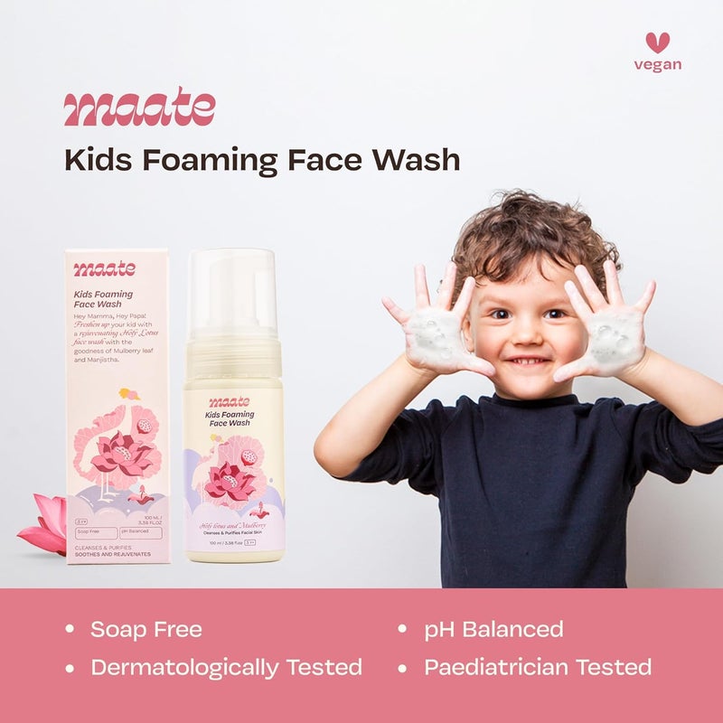 Maate Kids Foaming Face Wash 100 ml With Ayurvedic Herbs Holy Lotus Mulberry Cleanses Purifies Facial Skin Baby Face Wash 312 Years Nourish All Skin Type pH Balanced - Image 4