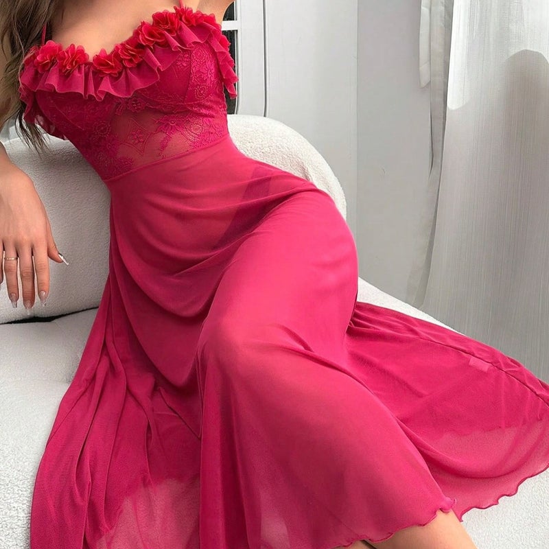 Lace Trim Spaghetti Strap Sleep Dress for Women - Image 4