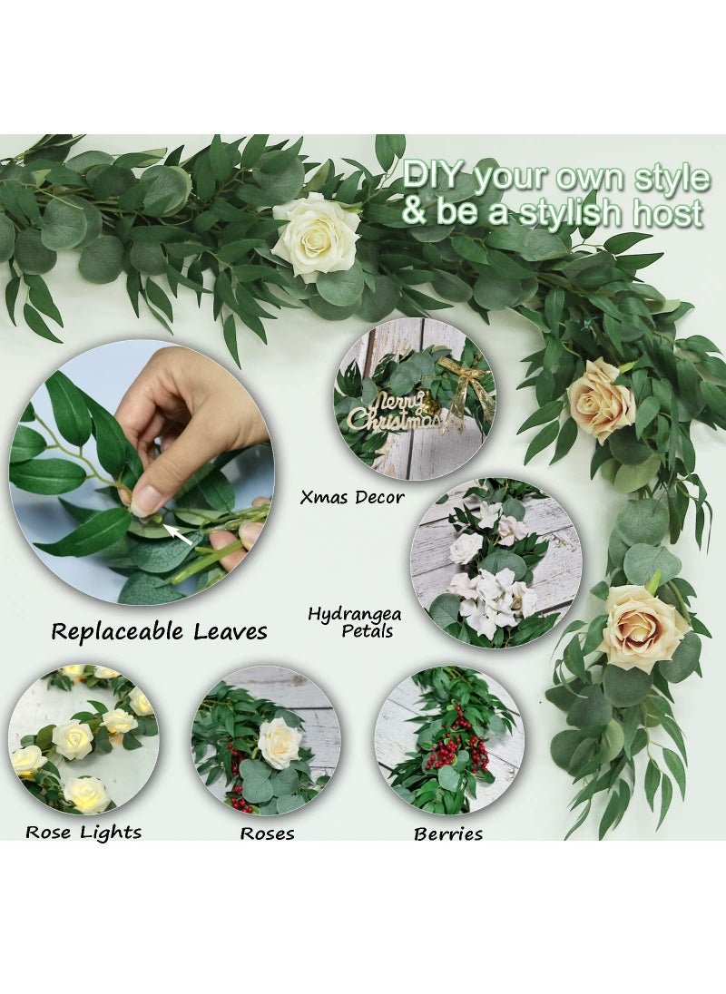 Trimgrace Trimgrace 4 Pack 6.5 Feet Artificial Eucalyptus Garland with Willow Leaves Vine Greenery for Wedding Table Runner Centerpiece Arch Bridal Baby Shower Fireplace Decor  - Image 4