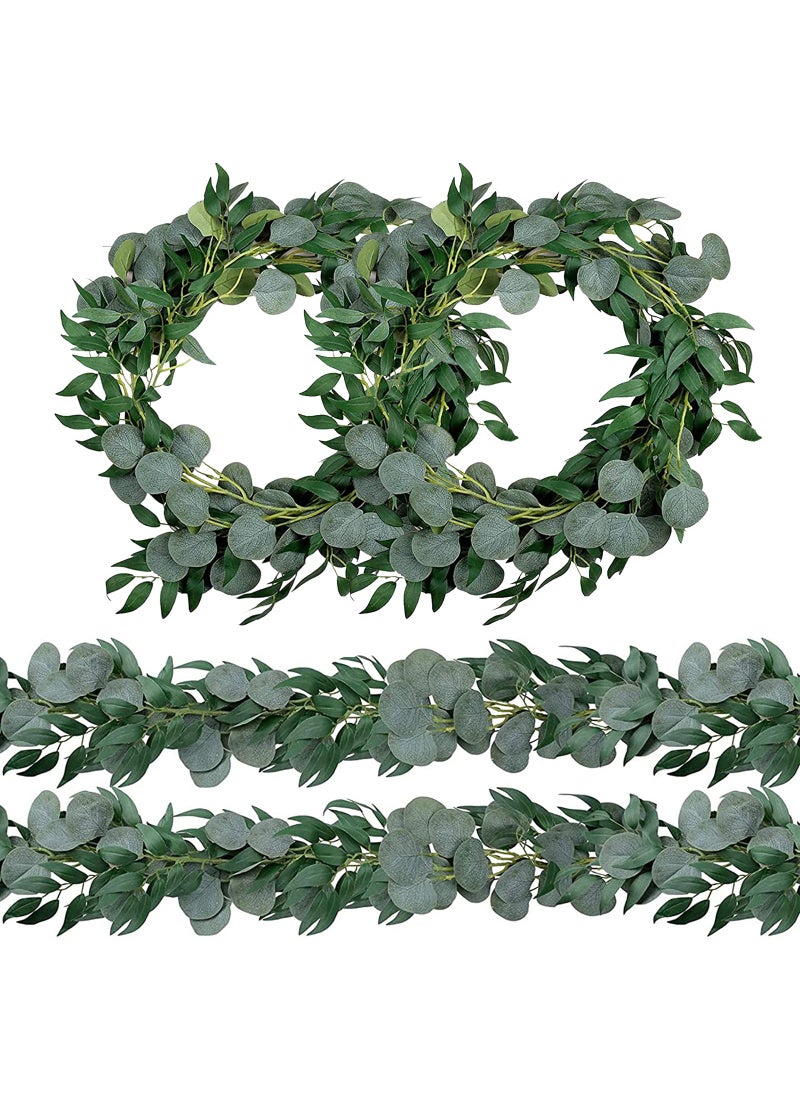 Trimgrace Trimgrace 4 Pack 6.5 Feet Artificial Eucalyptus Garland with Willow Leaves Vine Greenery for Wedding Table Runner Centerpiece Arch Bridal Baby Shower Fireplace Decor  - Image 1