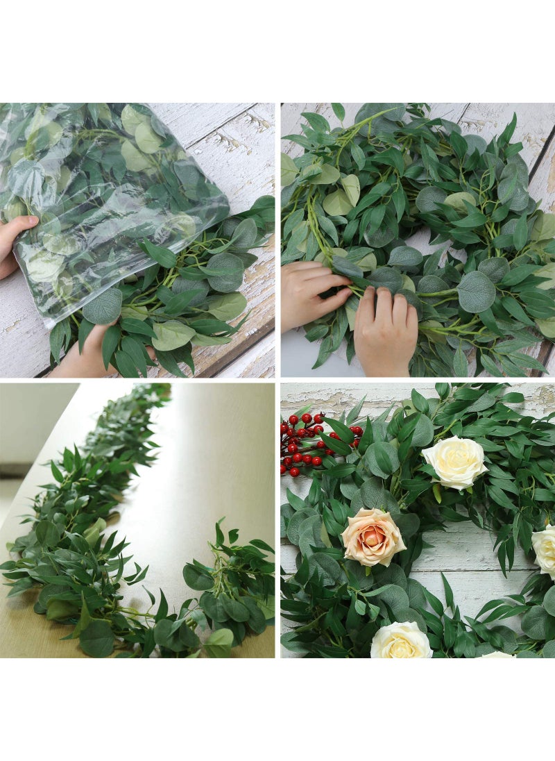 Trimgrace Trimgrace 4 Pack 6.5 Feet Artificial Eucalyptus Garland with Willow Leaves Vine Greenery for Wedding Table Runner Centerpiece Arch Bridal Baby Shower Fireplace Decor  - Image 3