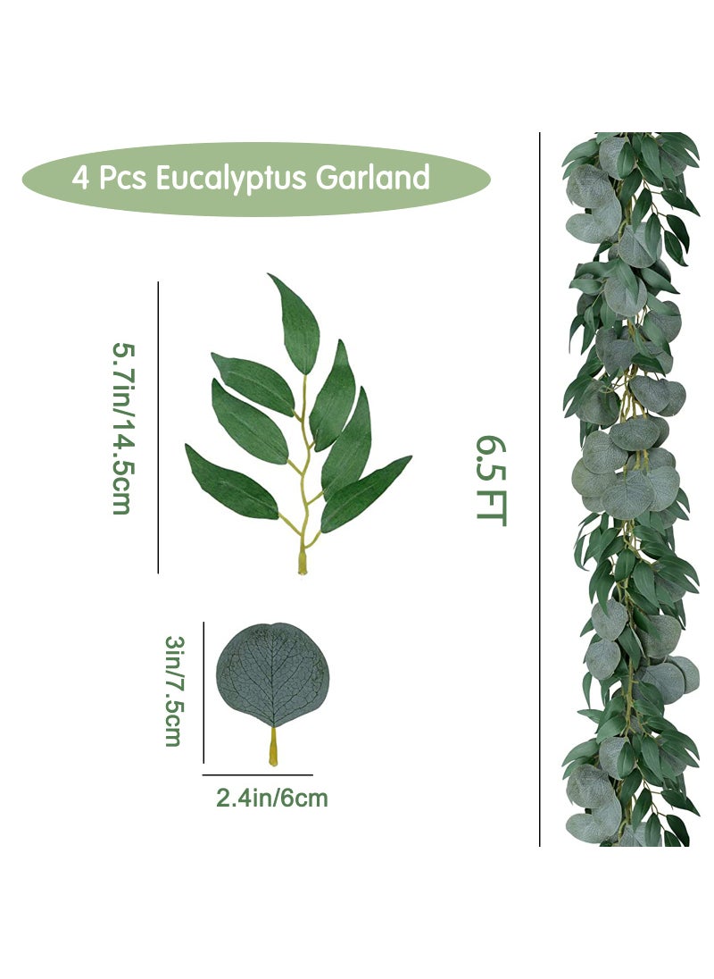 Trimgrace Trimgrace 4 Pack 6.5 Feet Artificial Eucalyptus Garland with Willow Leaves Vine Greenery for Wedding Table Runner Centerpiece Arch Bridal Baby Shower Fireplace Decor  - Image 2